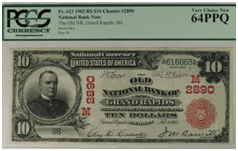 $10 National Bank Note – The Old Grand Rapids National Bank