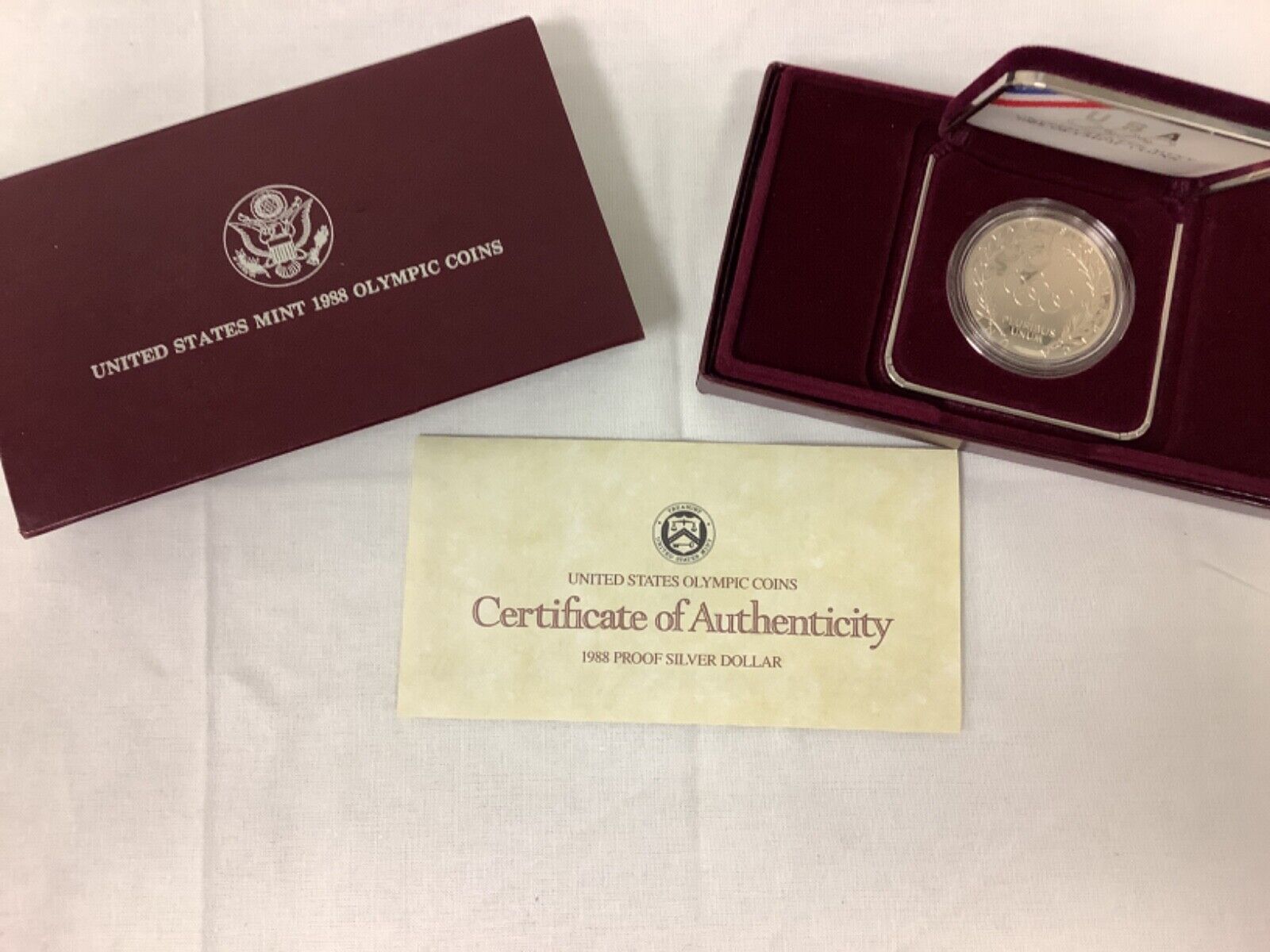 1988 S PROOF Olympic US Mint Commemorative 90 Silver Dollar Coin COA