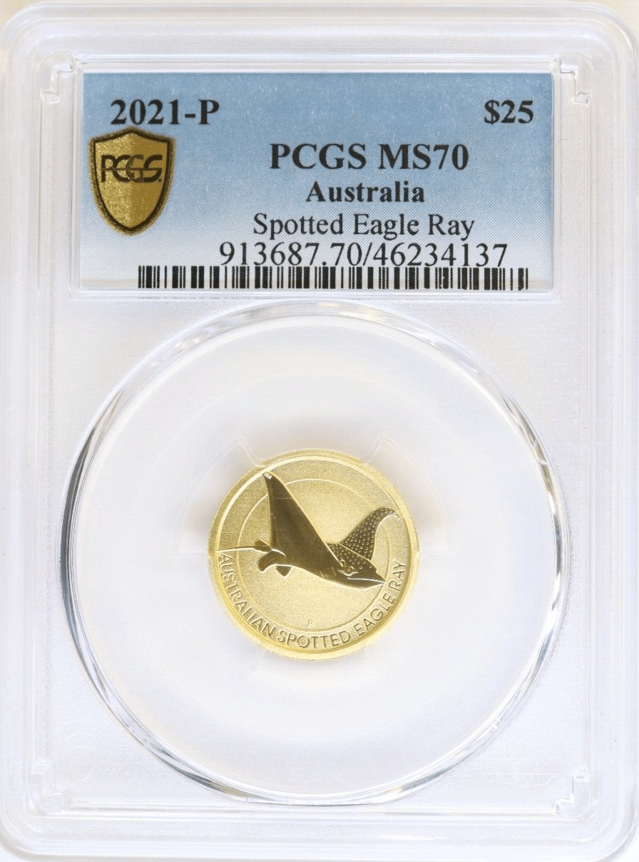2021-P SPOTTED EAGLE RAY - 1/4 OZ GOLD AUSTRALIA $25 - RARE
